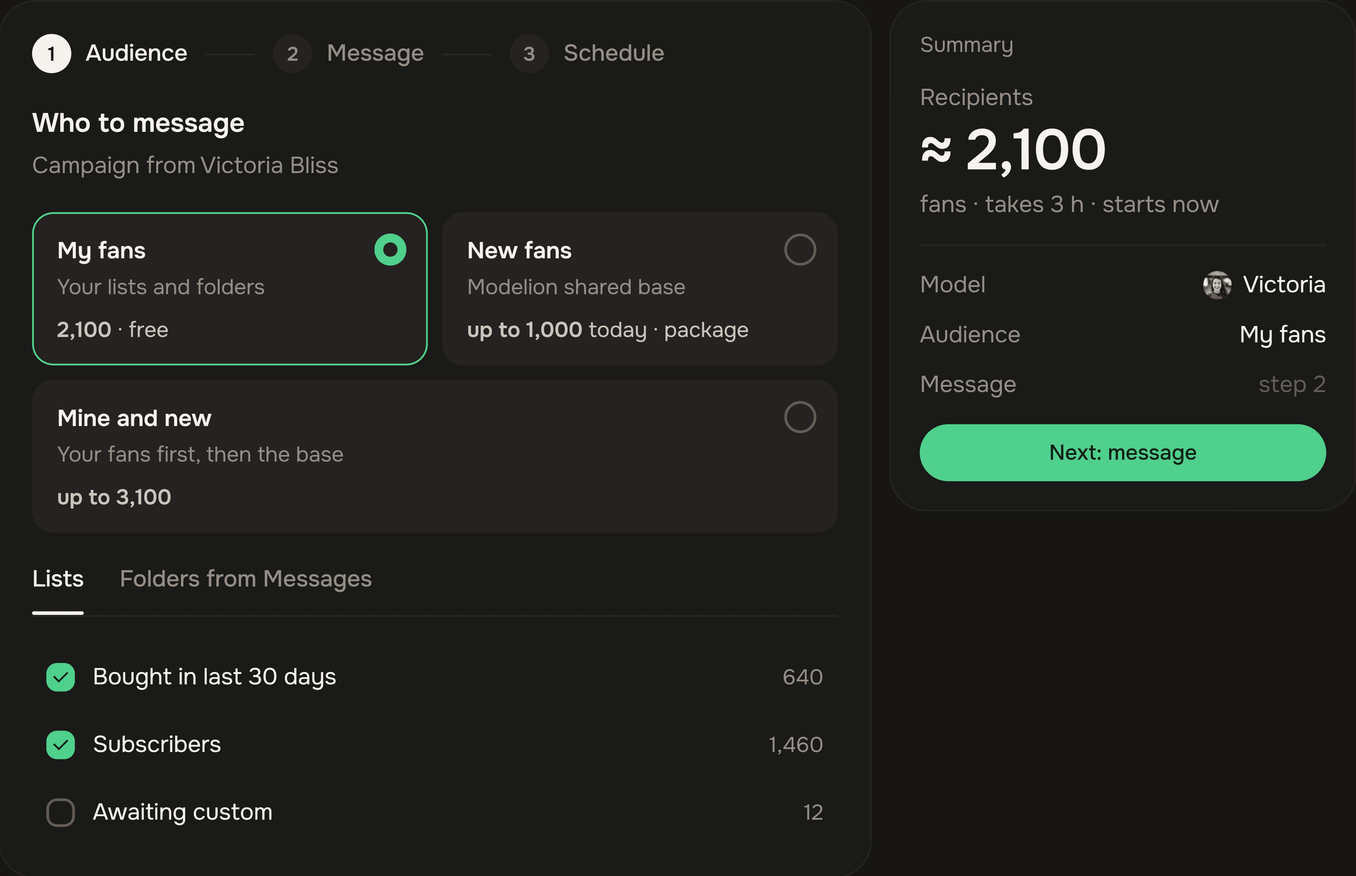 The first step of a new campaign: who to message.